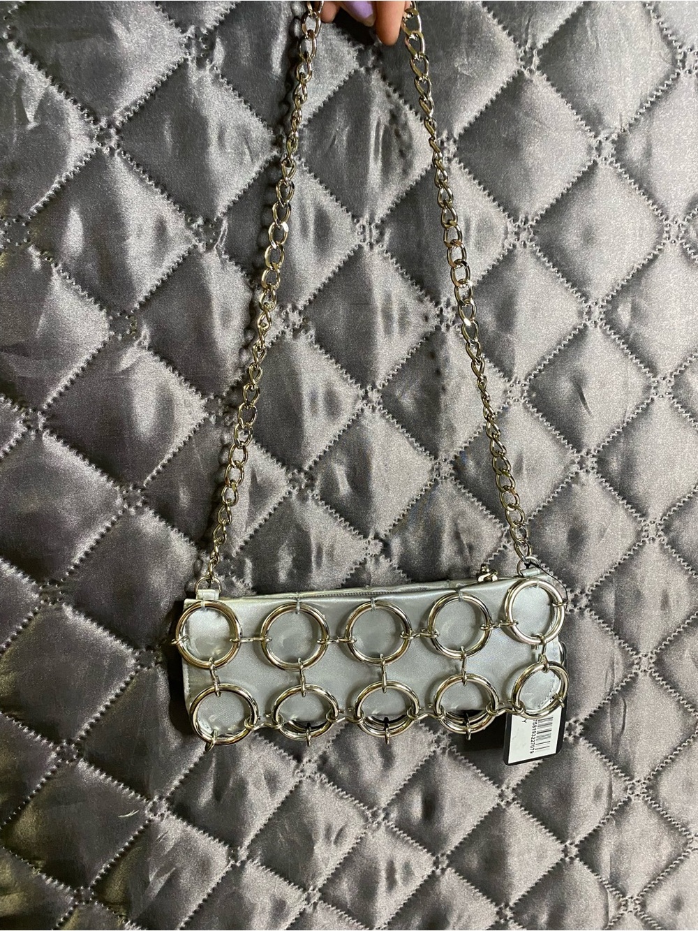 NWT Vintage Y2K Guess Metallic Silver Ring Mini Bag Purse Party Group SA081523